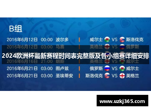 2024欧洲杯最新赛程时间表完整版及各小组赛详细安排